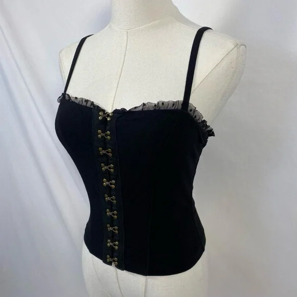 Free People black cami with mesh trim size xs grunge fairy whimsigoth - Picture 3 of 7